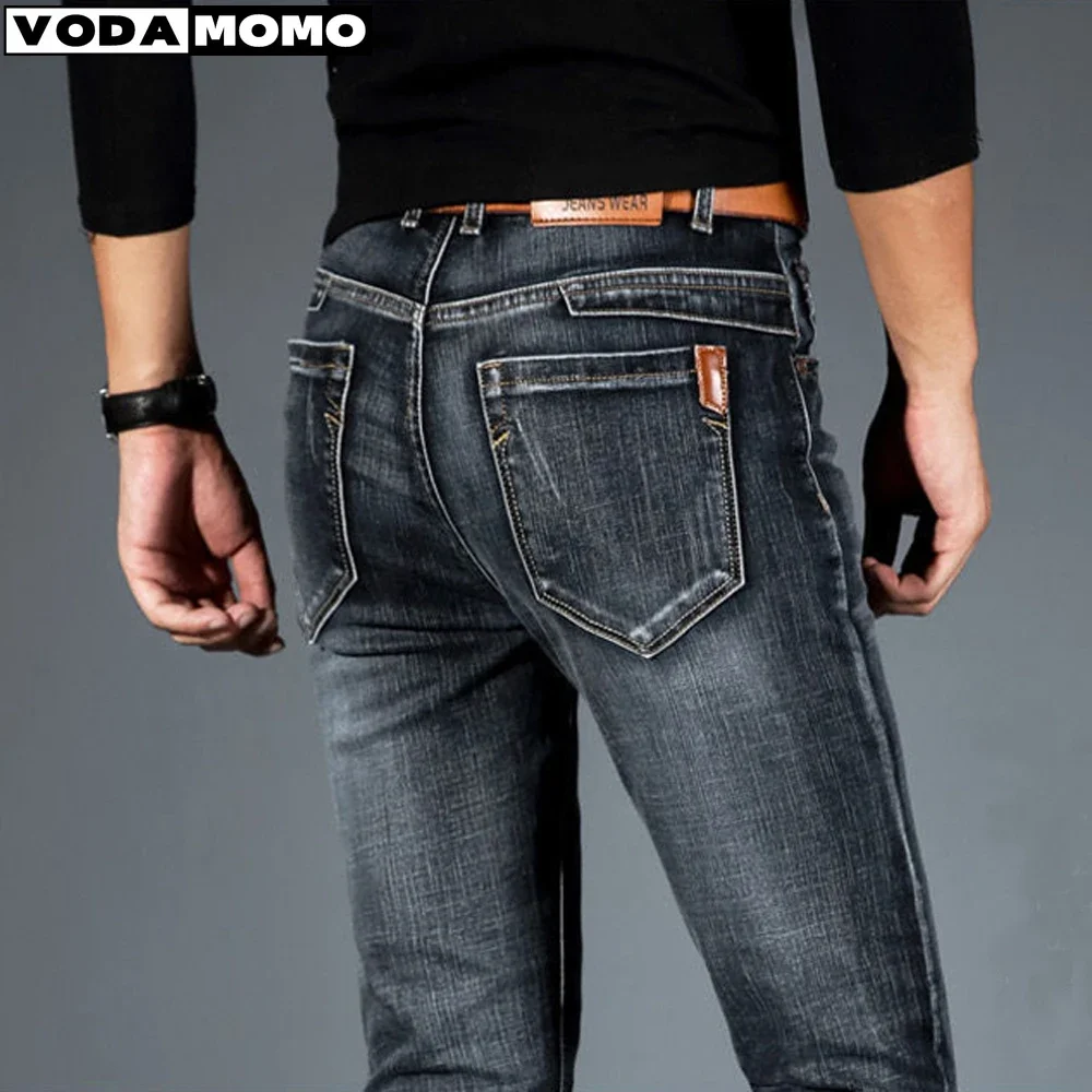 Top Trends: Business Men&#039;s Jeans Casual Straight Stretch Fashion Classic Blue Black Work Denim Trousers Jeans Men Male Brand Clothing 38 40 Shoppable Styles