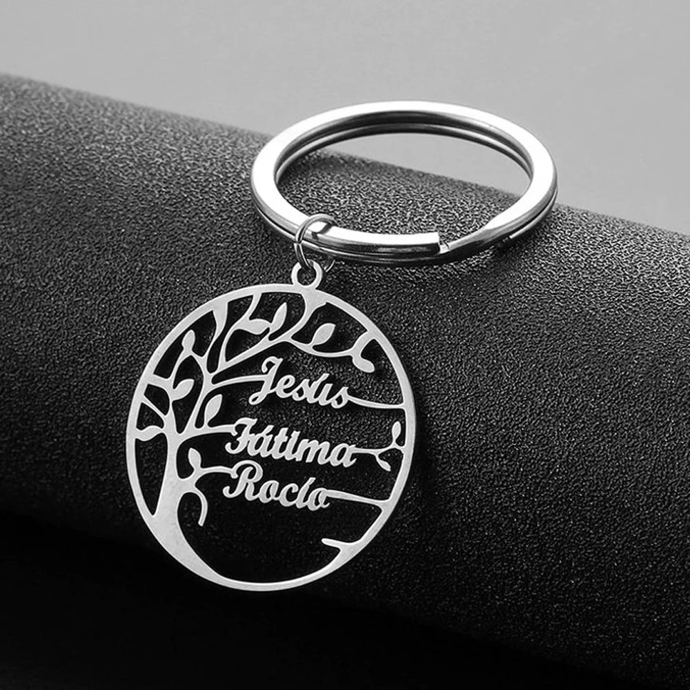 Top Trends: Personality Keychain Family Tree Tree Of Life Stainless Steel Keychain Round Multi-nameplate Accessories Family Gift For Parents Shoppable Styles