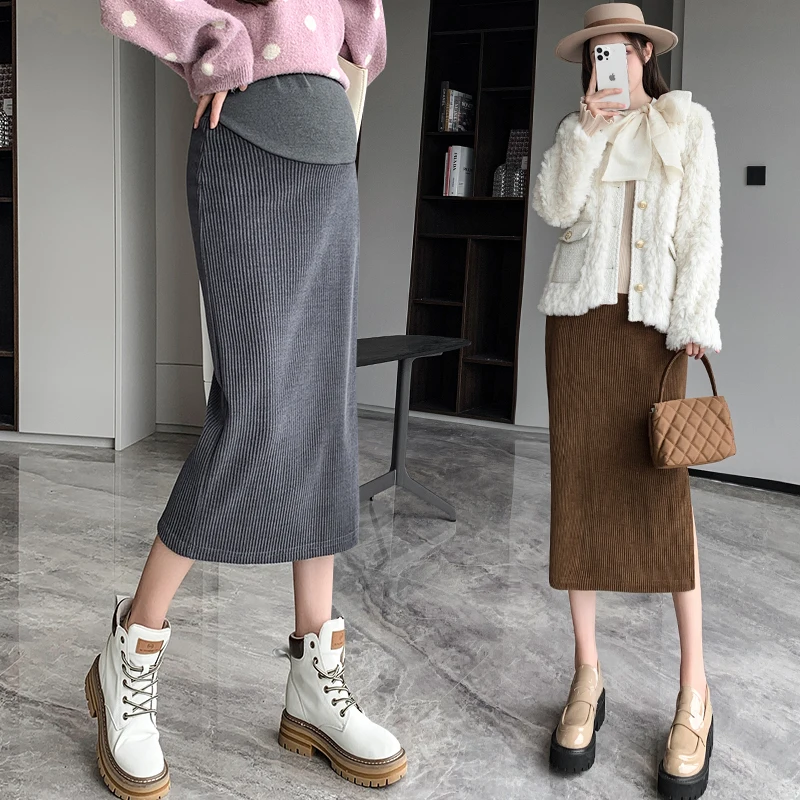 Top Trends: Side Split Fashion Maternity Skirts Loose Open Fork Wrapped Hip Long Skirt High Waist Pregnant Women&#039;s Fleece Skirts Pregnancy Shoppable Styles