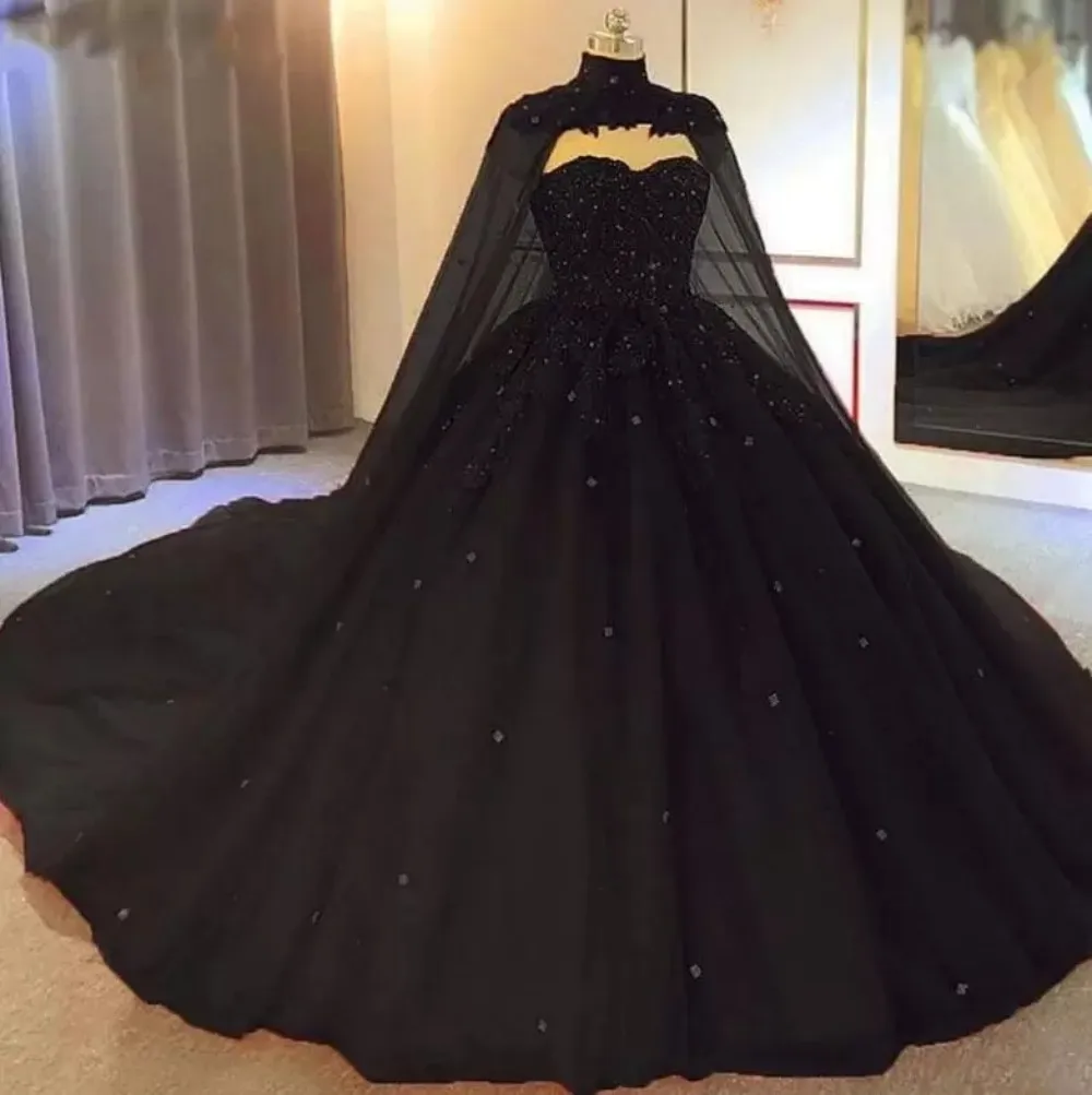 Top Trends: Black Ball Gown Gothic Wedding Dresses With Cape Sweetheart Beaded Tulle Princess Bridal Gowns Plus Size Vestidos De Novia 2023 Shoppable Styles