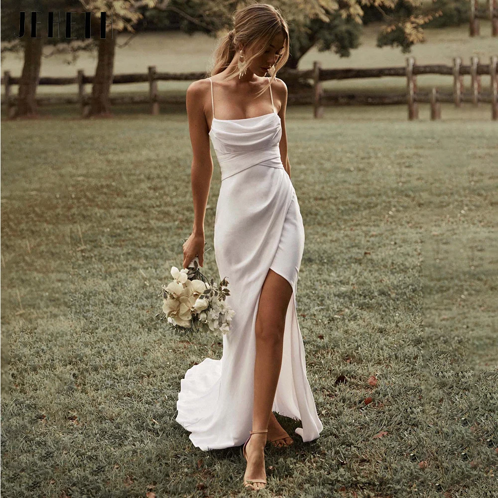 Top Trends: Simple White Wedding Dresses Side Slit Bride Robes Sleeveless Shoulder With Straps Bridal Gowns Open Back Affordable Shoppable Styles