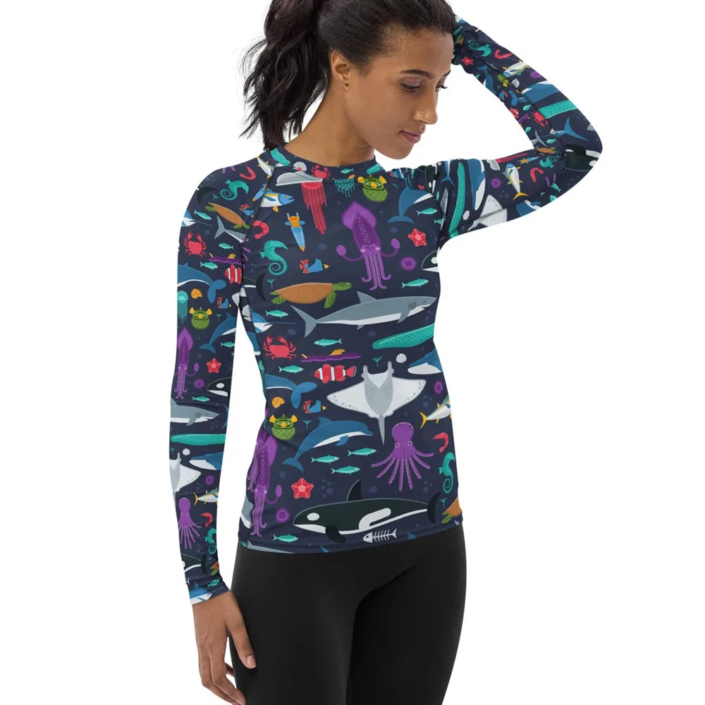 Top Trends: Women Rash Guard Long Sleeve UV 50+ Sun Protection Fish T Shirts Skin Dive Top Beach Swimwear Surfing Clothes Floatsuit Skating Shoppable Styles