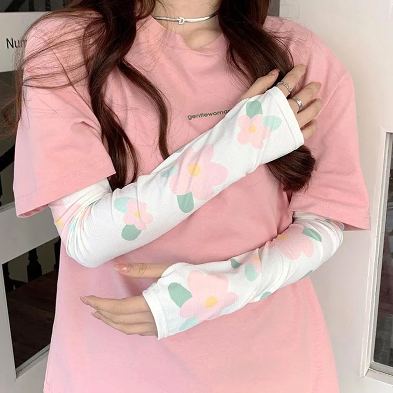 Top Trends: Summer Cute Flowers Ice Silk Arm Sleeve Sunscreen Women Outdoor Anti Ultraviolet Sandy Beach Sun Protect Breathable Thin Gloves Shoppable Styles