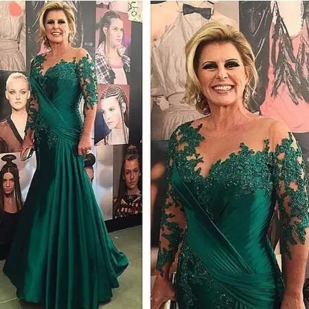 Top Trends: Long Sleeve Mother Of The Bride Dresses Green Lace Dresses For Wedding Mermaid Satin Godmother Dresses Vestido De Madrinha Shoppable Styles