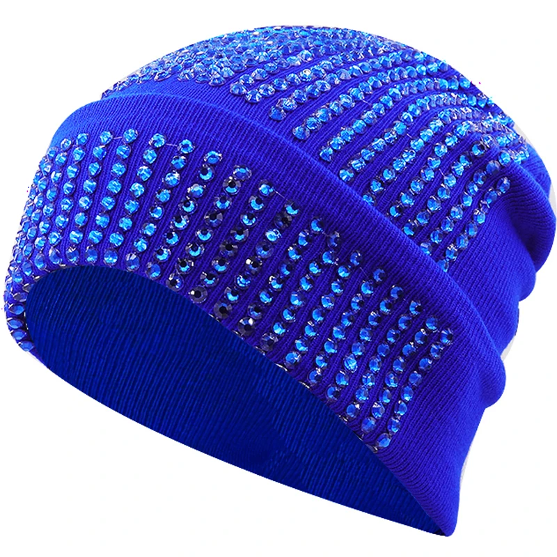 Top Trends: 2022 New Warm Acrylic Knitted Artificial Diamond Hats In Autumn Winter Women Men Rhinestone Hip Hop Beanies Shoppable Styles