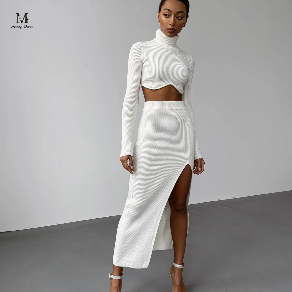 Top Trends: Chic Women Knitted Set Crop Tops And Skirt Clothing Autumn Winter Y2K Slim Sexy Street Fashion 2 Two Piece Outfits Shoppable Styles