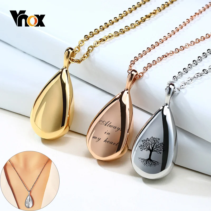 Top Trends: Vnox Classic Waterdrop Pendant For Women Free Personalized Elegant Lady Necklace Openable Cremation Urn Keepsake Jewelry Shoppable Styles