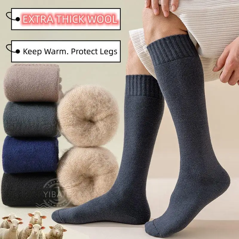 Top Trends: 3 Pair Winter Thick Warm Men&#039;s Knee High Wool Socks High Quality Merino Wool Calf Socks Harajuku Retro Cashmere Snow Socks Men Shoppable Styles