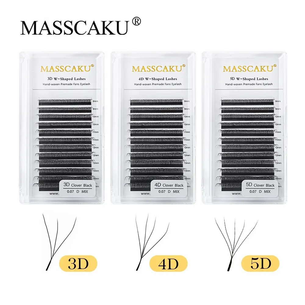 Top Trends: MASSCAKU 12Lines Premium Mink 3D 4D 5D 6D Pre-made False Eyelash W Shape Soft And Natural Individual Lash Extension Supplies Shoppable Styles