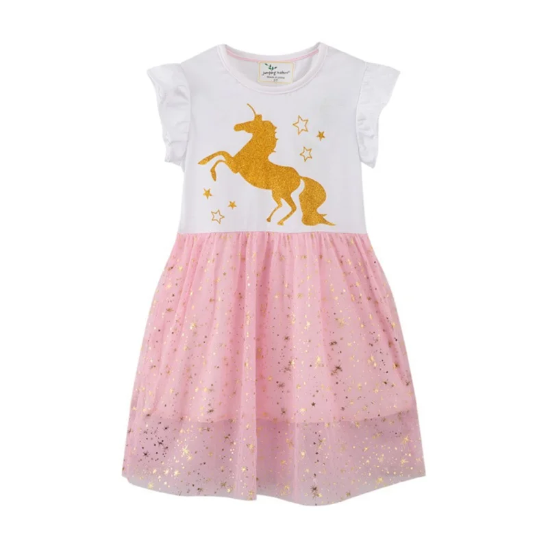 Top Trends: Jumping Meters Unicorn Stars Cartoon Dress Princess Short Sleeves Summer Clothing New Selling Princess Dress Shoppable Styles