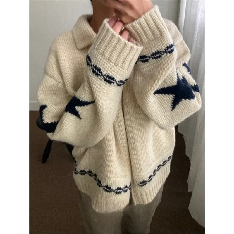 Top Trends: Deeptown Autumn Vintage Star Sweater Women Beige Casual Loose Korean Fashion Zipper Cardigan Warm Y2k Streetwear Aesthetic Coat Shoppable Styles