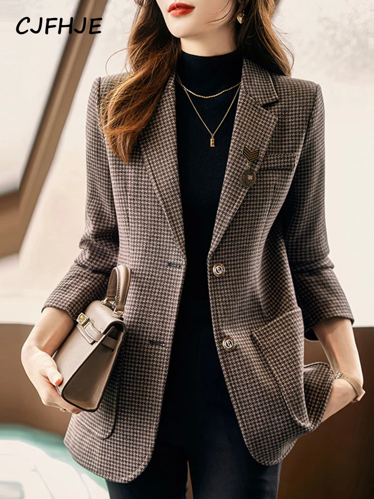 Top Trends: CJFHJE Plaid Green Fashion Suit Jacket Women Gray Autumn Button High Street Blazers Female Elegant Pocket Red Office Lady Blazer Shoppable Styles