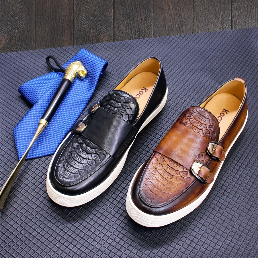 Top Trends: Men's Casual Leather Shoes Genuine Leather Handmade Metal Buckle Men Shoes Lace Up Non-Slip Flat Shoes Banquet Party Men's Shoes Shoppable Styles - Image 3