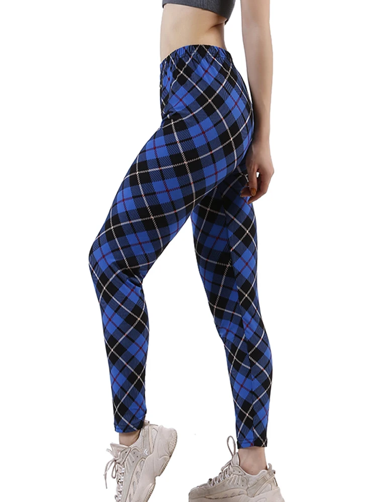 Top Trends: YSDNCHI 2022 Fitness Activewear Sport Elastic Plaid Printed Leggings Women Pants XXL Workout Trousers High Waist Leggins Shoppable Styles