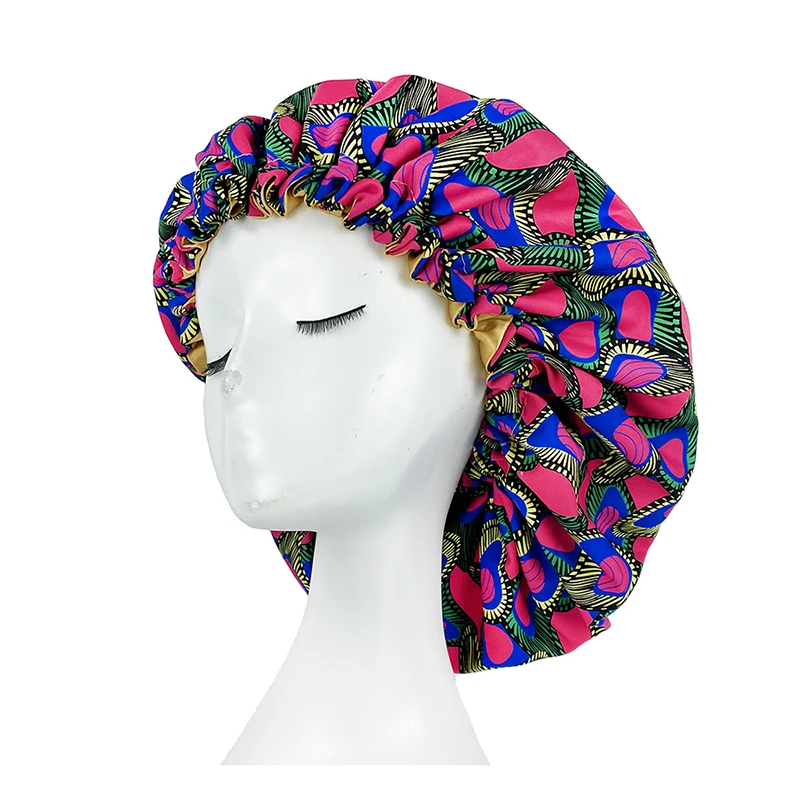 Top Trends: New Big Print Ankara Women Satin Bonnet Head Cover Silky Satin Elastic Sleep Cap Ladies Head Wrap Hat Hair Accessories Fashion Shoppable Styles - Image 2