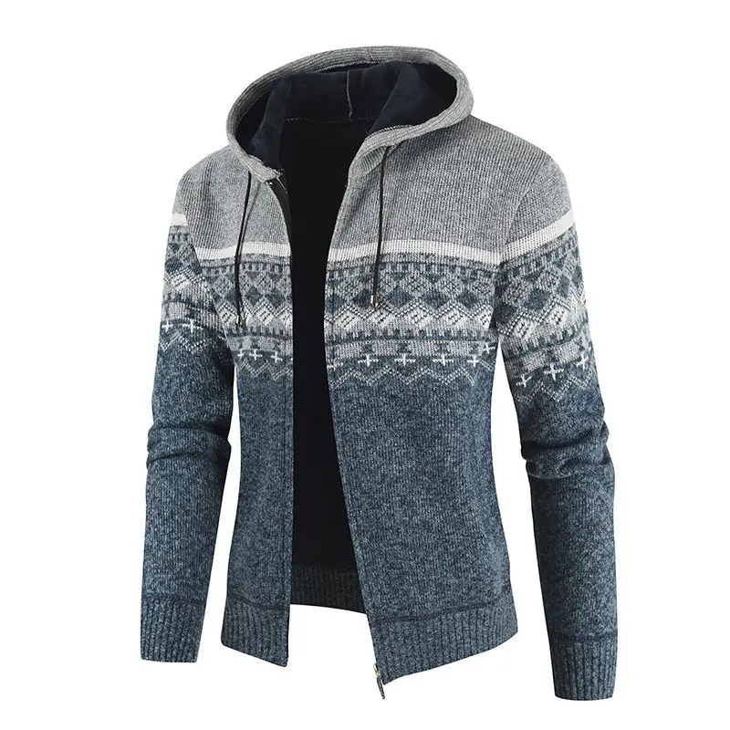 Top Trends: Men&#039;s Cardigan Zipper Hooded Stand Collar Patchwork Sweater Autumn Winter New Printing Long Sleeved Thick Knitted Casual Coats Shoppable Styles