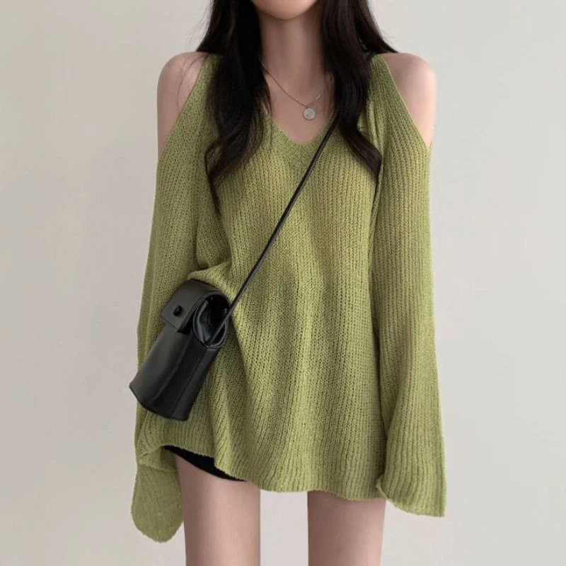 Top Trends: Autumn Winter Casual Fashion Hollow Out Bottoming Sweater Ladiesoff The Shoulder Knitting Top Women Sexy Loose V-neck Jumpers Shoppable Styles