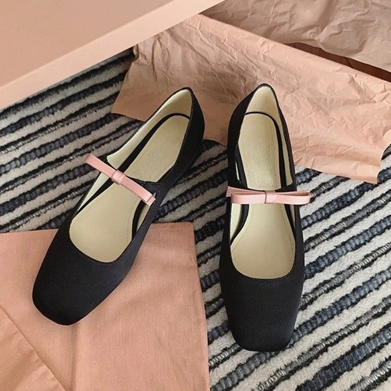 Top Trends: Ballet Falts Shoes For Women Bow Tie Elegant Women&#039;s Loafers Shoes With Low Heels Black Leather Mary Janes Desinger Shoes Ladies Shoppable Styles