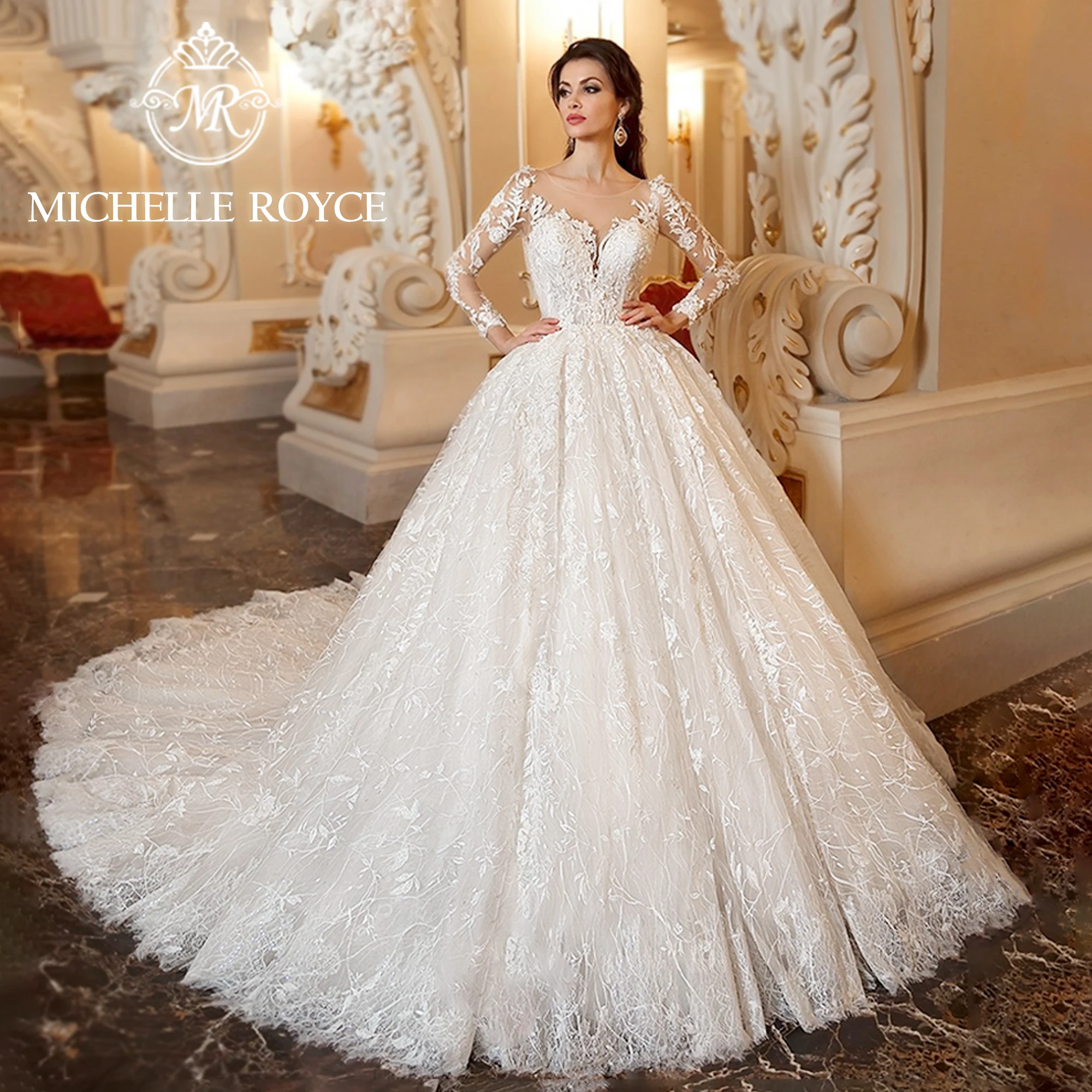 Top Trends: Michelle Royce Luxury Ball Gown Wedding Dress 2024 New Deep V-neck Beading Crystal Sequined Dress For Bride Vestidos De Novia Shoppable Styles