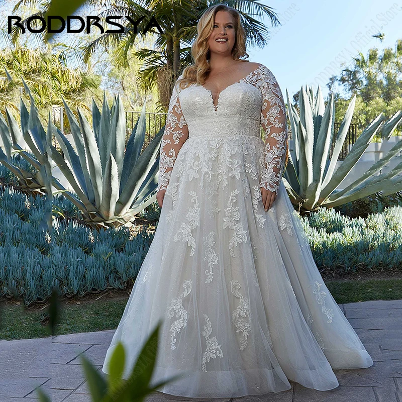 Top Trends: RODDRSYA Elegant Wedding Dresses For Woman Plus Size Long Sleeves Applique Bride Gowns A-Line V-Neck Tulle Vestidos De Novia Shoppable Styles