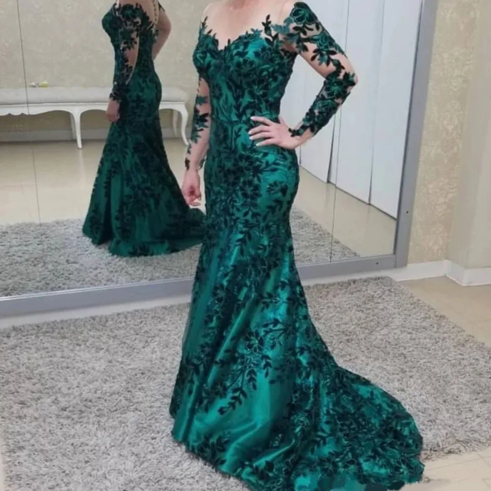 Top Trends: 2022 Dark Green Sheer Jewel Neck Mother Of Bride Groom Dresses Long Sleeves Illusion Backless With Buttons Long Formal Evening Shoppable Styles