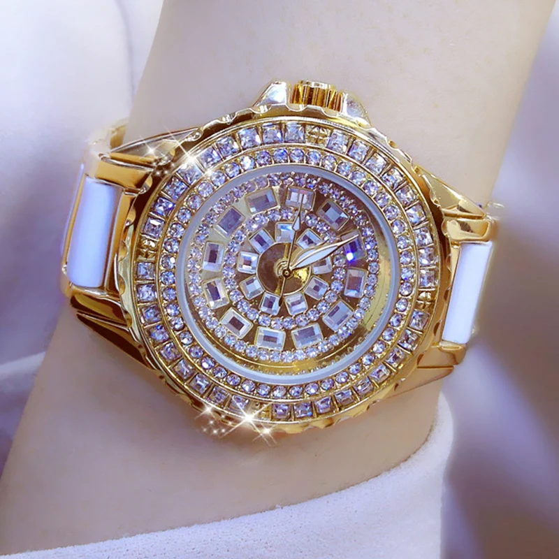 Top Trends: BS Bee Sister Luxury Brand Women Watches Full Diamond Watch Gold Bracelet Ceramic Strap Female Waterproof Quartz Watches Golden Shoppable Styles