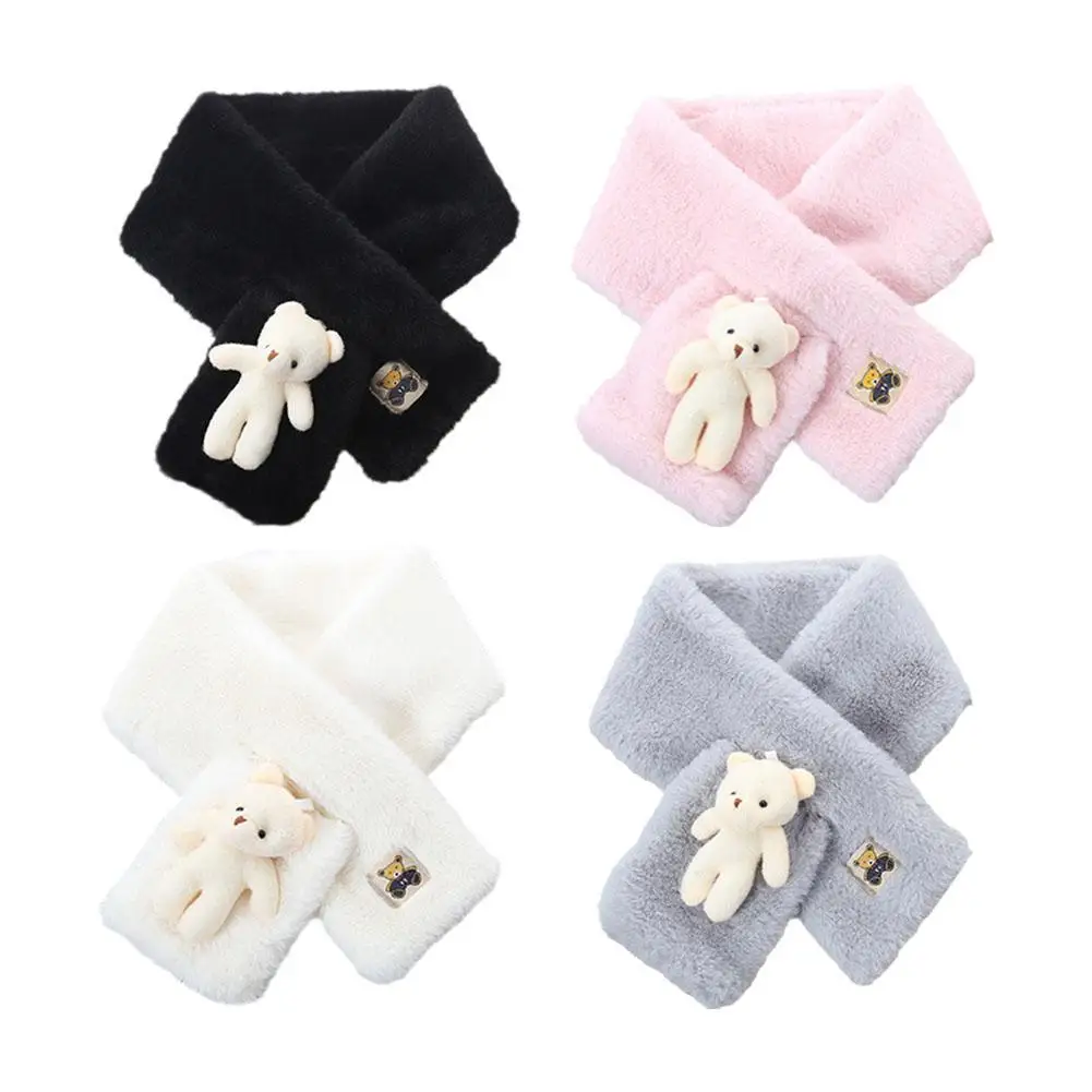 Top Trends: Cartoon Bear Winter Baby Scarf Warm Soft Plush Scarves For Boys Girls Solid Color Thickend Kids Warm Faux Fur Neckerchief Shoppable Styles