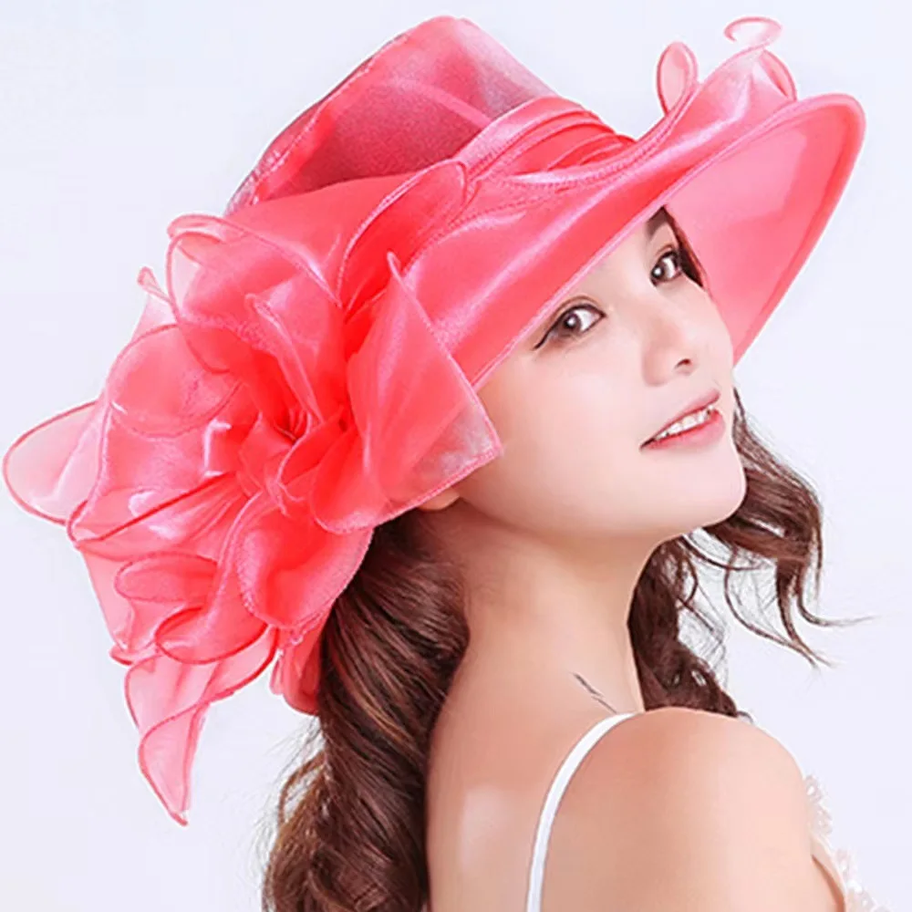 Top Trends: Elegant Bow Lady Hat Summer Organza Wide Brim Sunscreen Kentucky Derby Hats For Women Church Wedding Beach Sun Cap Foldable Shoppable Styles