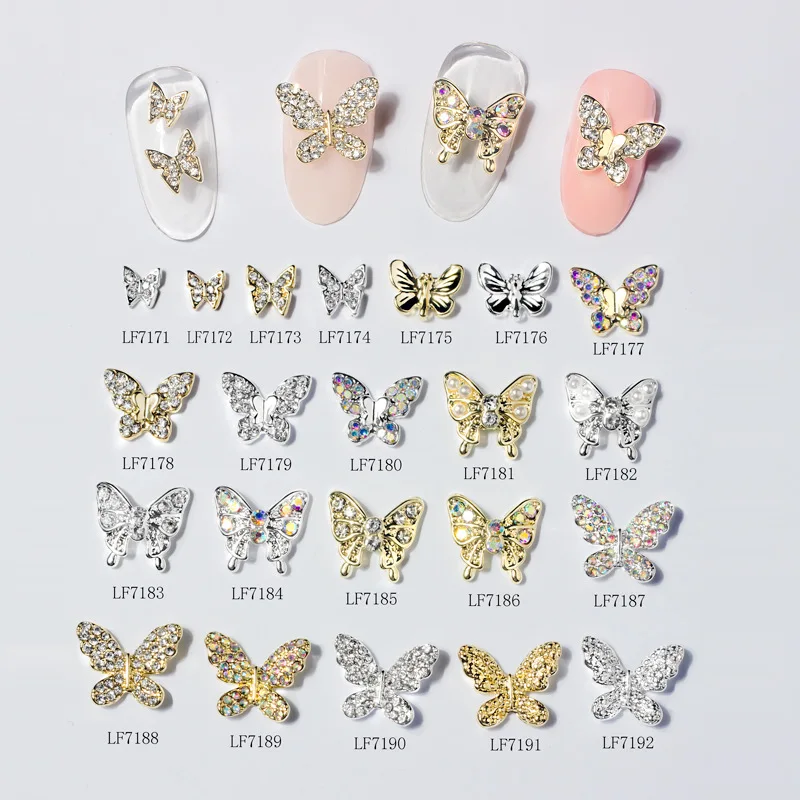 Top Trends: 10Pcs Gold / Silver Multi-Designs Nail Art Jewelry Charms White / AB Crystal Rhinestones 3D Butterfly Shaped Alloy Nail Accessories Shoppable Styles