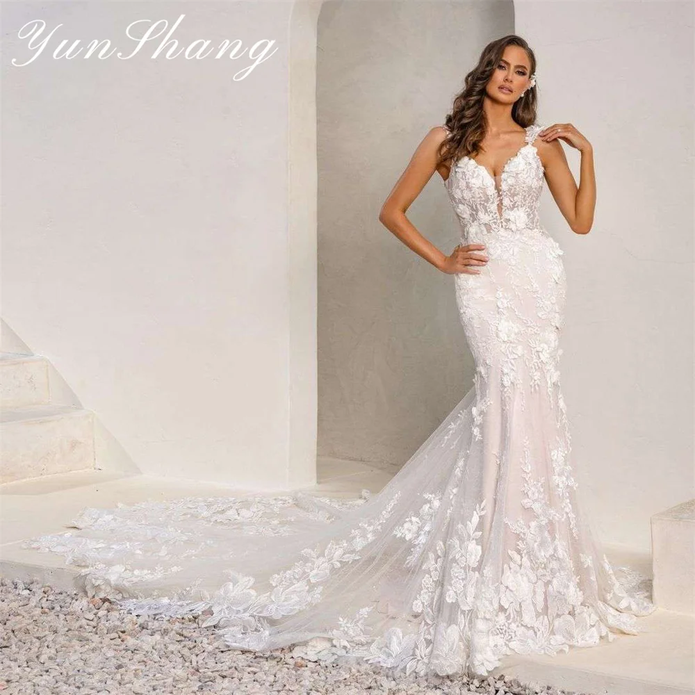 Top Trends: Yunshang Luxury Mermaid Wedding Dress 2024 Lace Open Back Sweetheart Spaghetti Straps Bridal Gown Court Train Vestidos De Novia Shoppable Styles