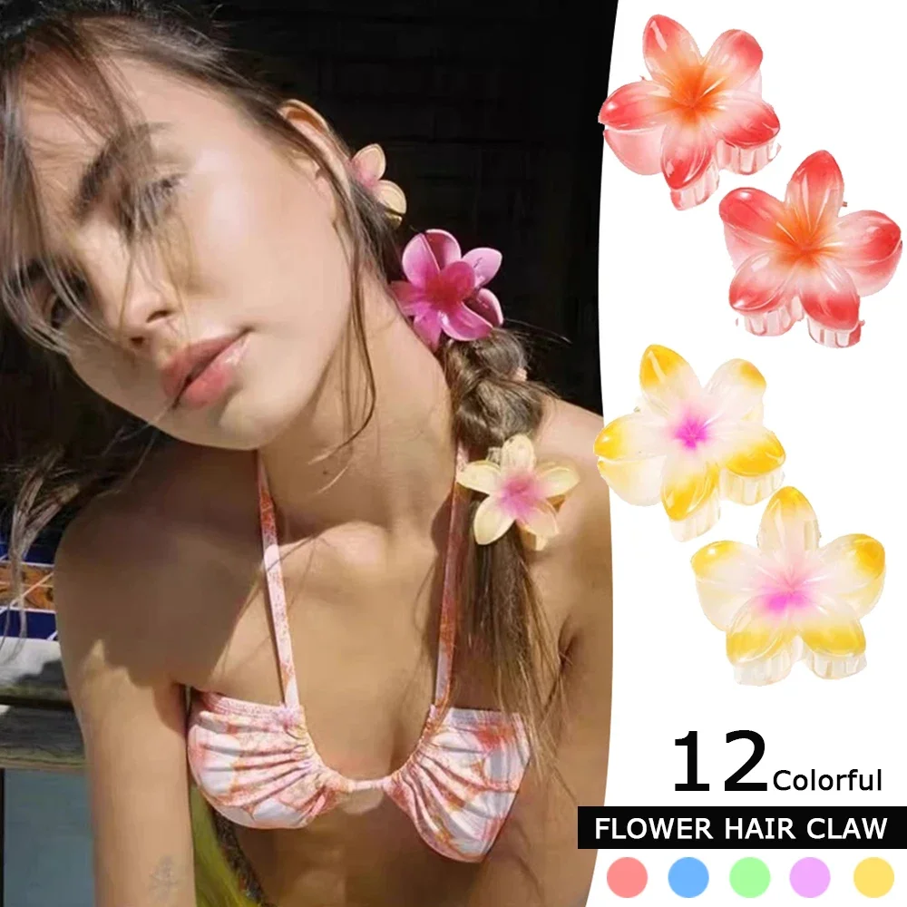 Top Trends: New Gradient Flower Acrylic Hair Claws Clip For Women Girls Sweet Hairpins Summer Beach Hawaiian Headwear Hair Accessories Shoppable Styles