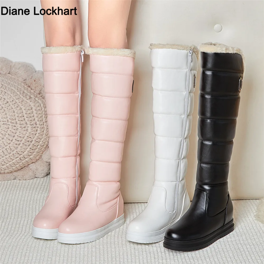 Top Trends: Winter Warm Pink White Snow Boots Women Shoes 2023 Low Heels Knee High Boots Female Platform Plush Long Boats Mujer Black 34-43 Shoppable Styles