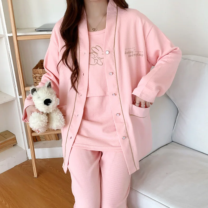 Top Trends: 3pcs Sets Waffle Cotton Maternity Nursing Sleepwear Breastfeeding Pajamas Clothes For Pregnant Women Pregnancy Home Hospital Shoppable Styles