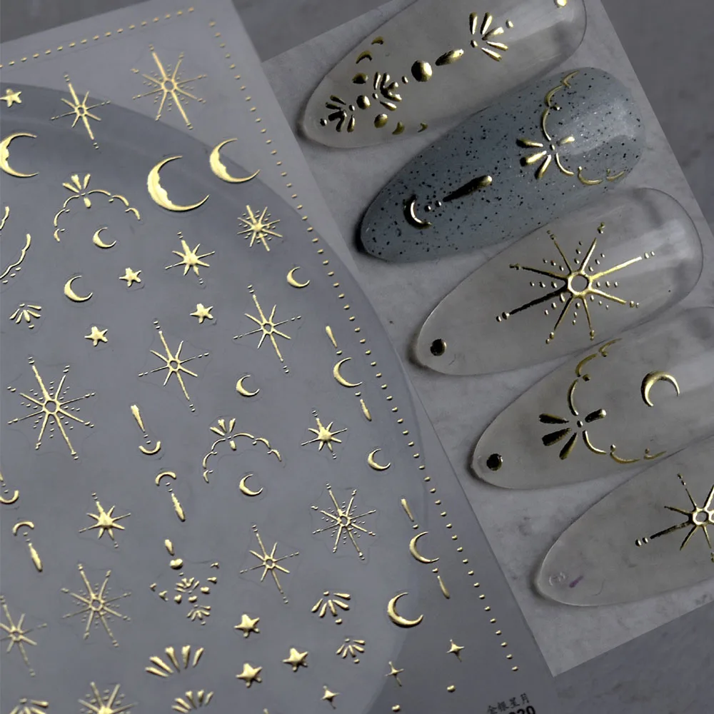 Top Trends: 3D Gold Sun / Moon / Star Bronzing Nail Art Sticker 8*10cm Laser Star Moon Design Nail Decal Gold Silver Self-Adhesive Slider &amp;*&amp; Shoppable Styles