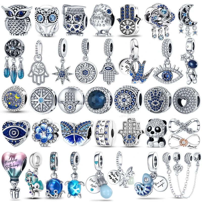 Top Trends: 925 Sterling Silver Firefly Charms Evil Eye Hot Air Balloon Blue Charms Fit Pandora Original Bracelet DIY Jewelry Making Gift Shoppable Styles