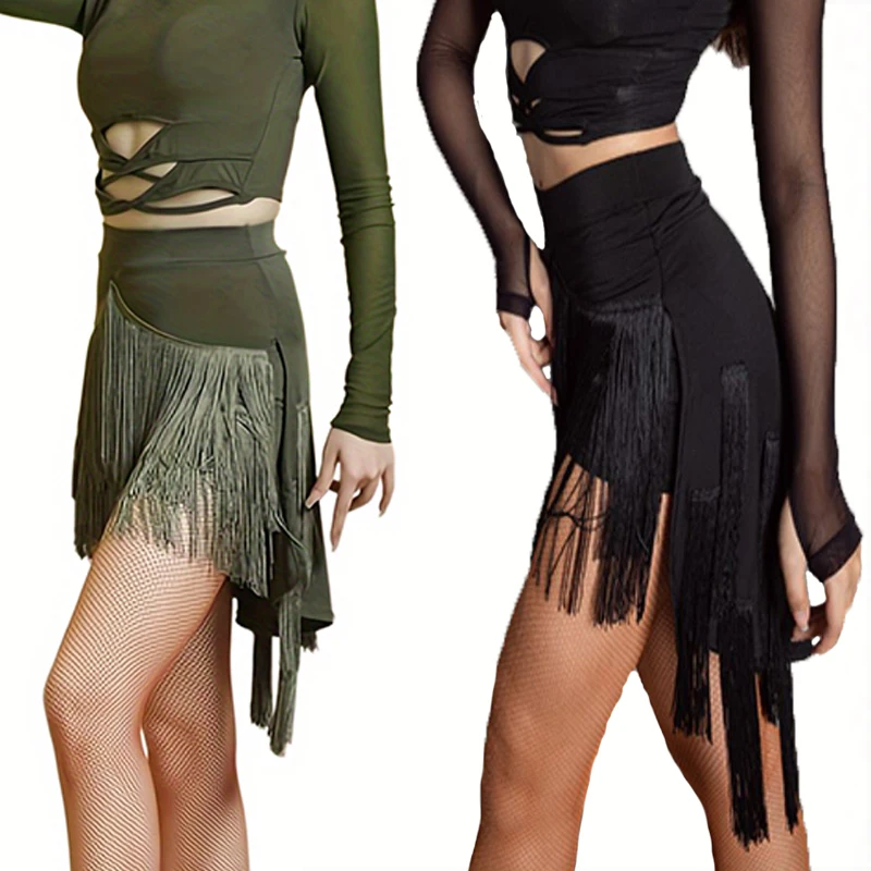 Top Trends: Latin Dance Skirt Bottom Training Dress Women's Dance Pants Professional Dance Dress Irregular Hip Wrap Fringe Skirt Shoppable Styles