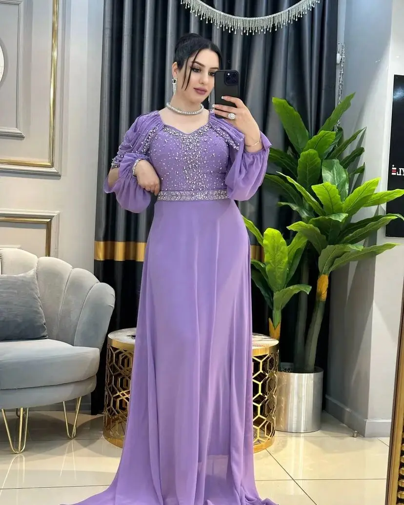 Top Trends: Elegant Long Sleeves Chiffon Prom Dresses Beadings Pleated Floor Length Formal Occasion Women Evening Party Dresses Shoppable Styles