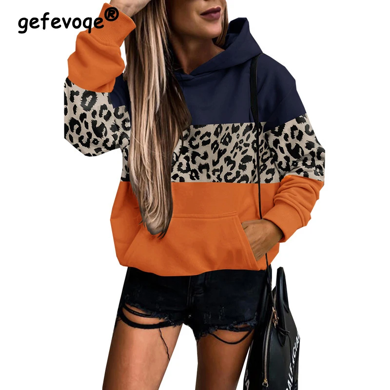 Top Trends: Women Leopard Print Patchwork Oversized Streetwear Hooded Sweatshirts Spring Autumn Trendy Harajuku Long Sleeve Pullover Hoodies Shoppable Styles