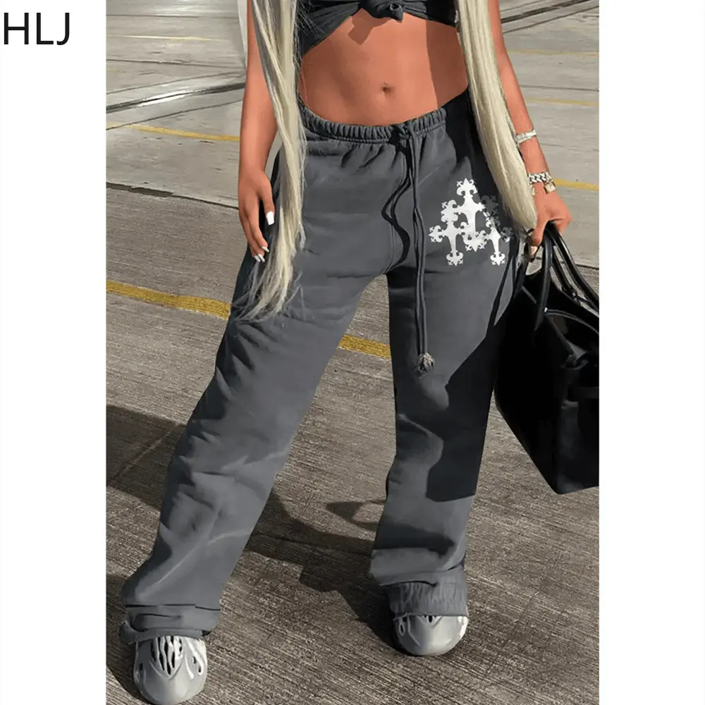 Top Trends: HLJ Fashion Streetwear Women High Waisted Printing Jogger Pants Casual Drawstring Solid Color Sweatpants Female Sporty Bottoms Shoppable Styles