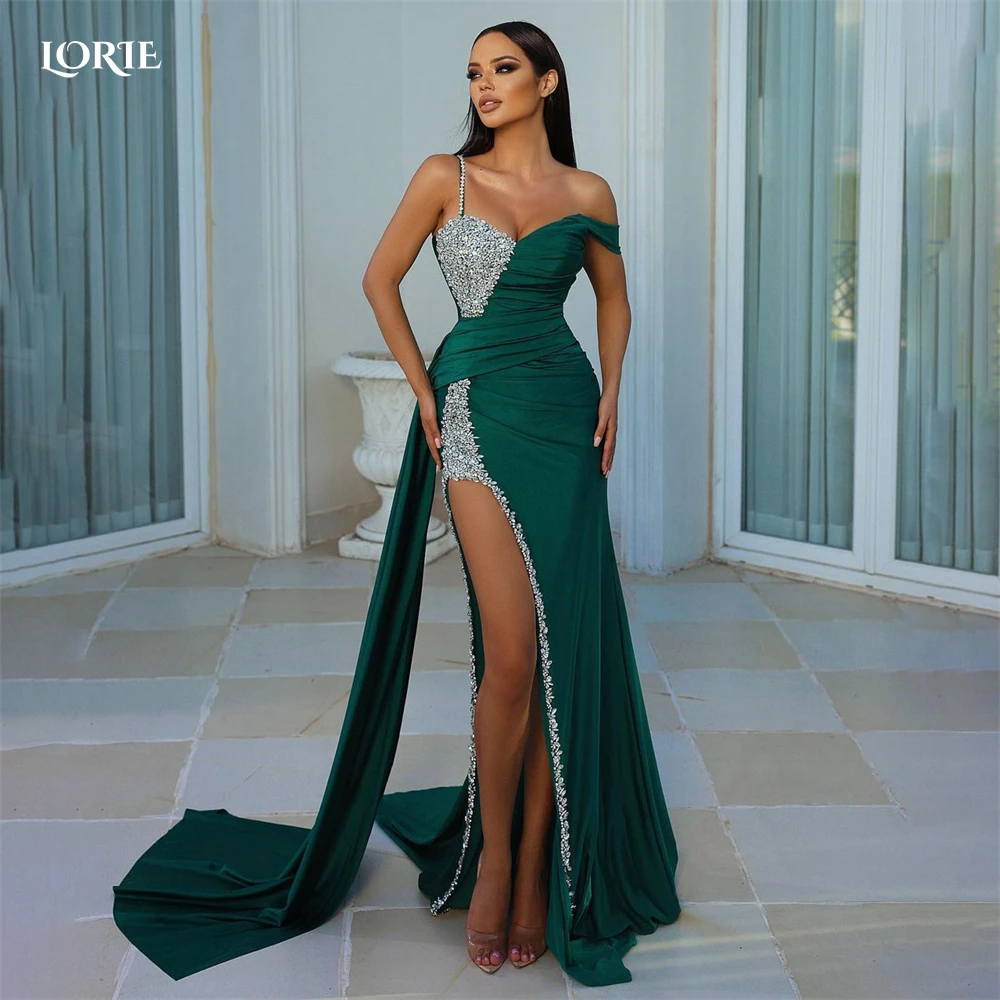 Top Trends: LORIE Dark Green Glitter Luxury Evening Dresses Dubai Satin Mermaid Side Split One Shoulder Prom Dress Arabia 2022 Party Gowns Shoppable Styles