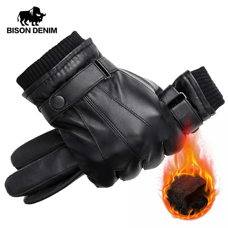 Top Trends: BISON DENIM Men Genuine Sheepskin Leather Gloves Autumn Winter Warm Touch Screen Full Finger Black Gloves High Quality S019 Shoppable Styles