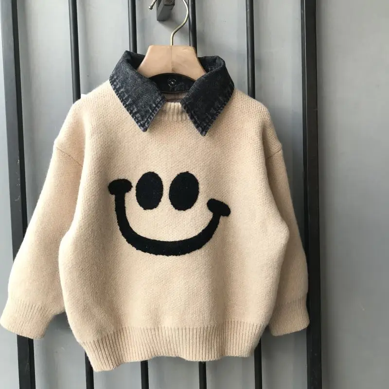 Top Trends: Boys' Sweater Autumn And Winter Fake Two Pieces 2023 New Children's Knitwear Thick Medium And Small Children's Bottom Shirt Shoppable Styles