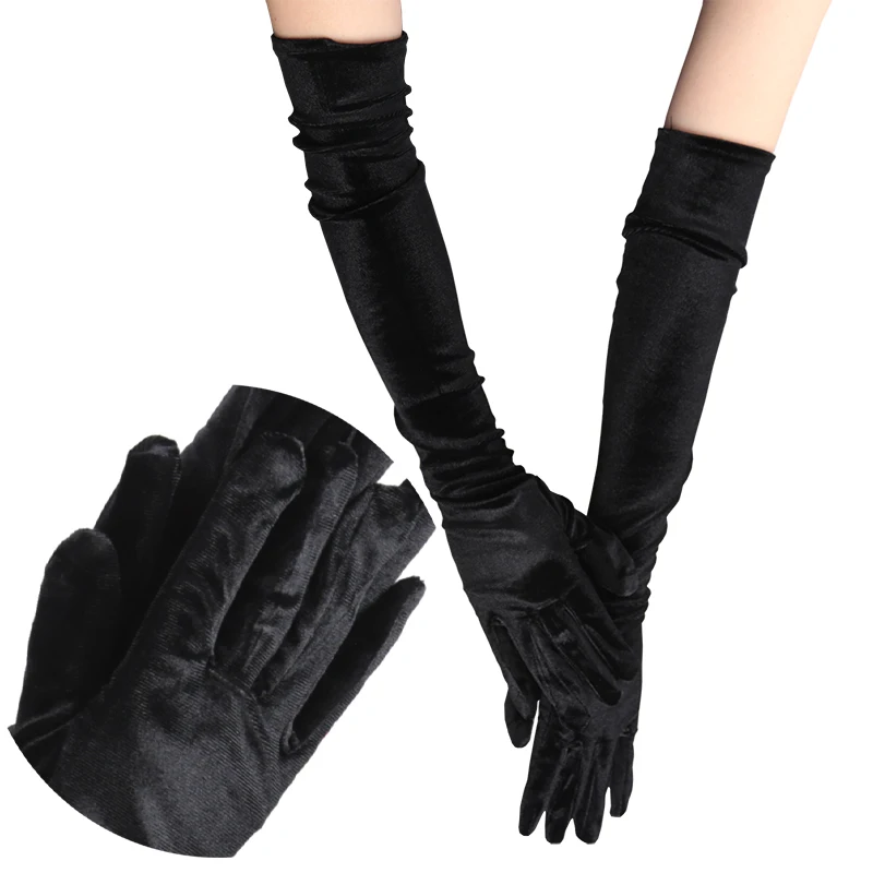 Top Trends: Women Velvet Long Autumn Winter Warm Black Evening Dress Etiquette Gloves Retro Style Banquet Accessories Elasticity Mittens Shoppable Styles