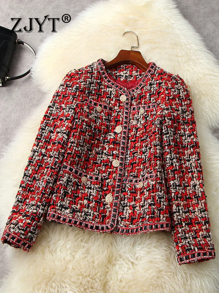 Top Trends: ZJYT Autumn Winter Runway Fashion Plaid Tweed Woolen Jackets Coats Women Long Sleeve Single Breasted Vintage Outerwear Office Shoppable Styles