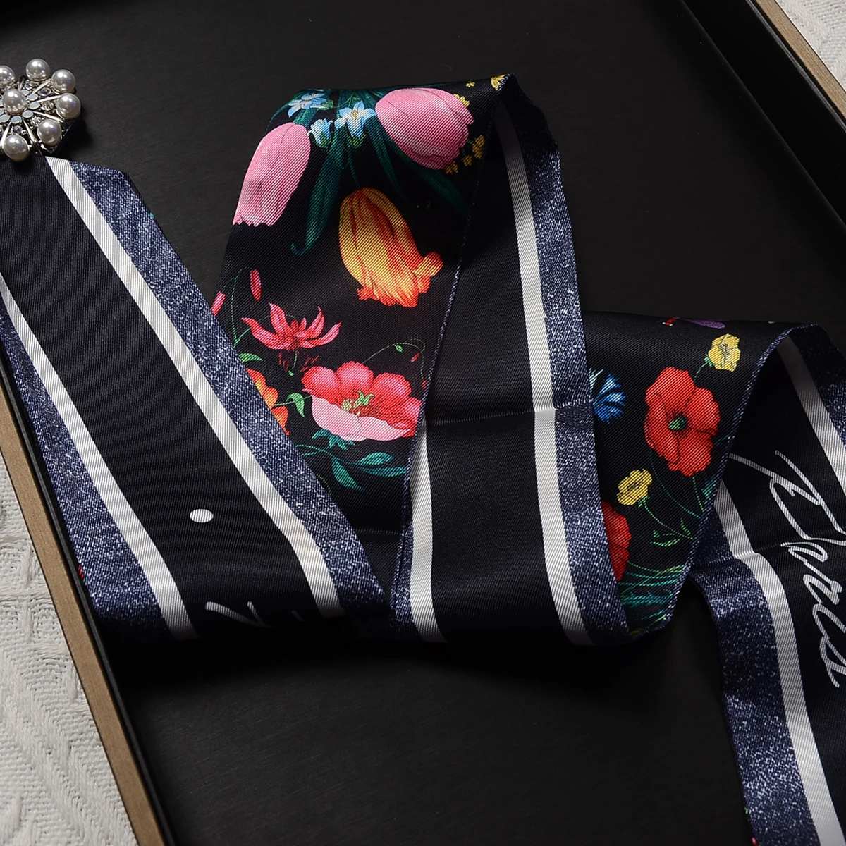 Top Trends: 2023 Brand Design Floral Silk Scarf Fashion Scarf Women Skinny Bag Scarves Girl Wrist Towel Foulard Neckerchief Headband Shoppable Styles - Image 5