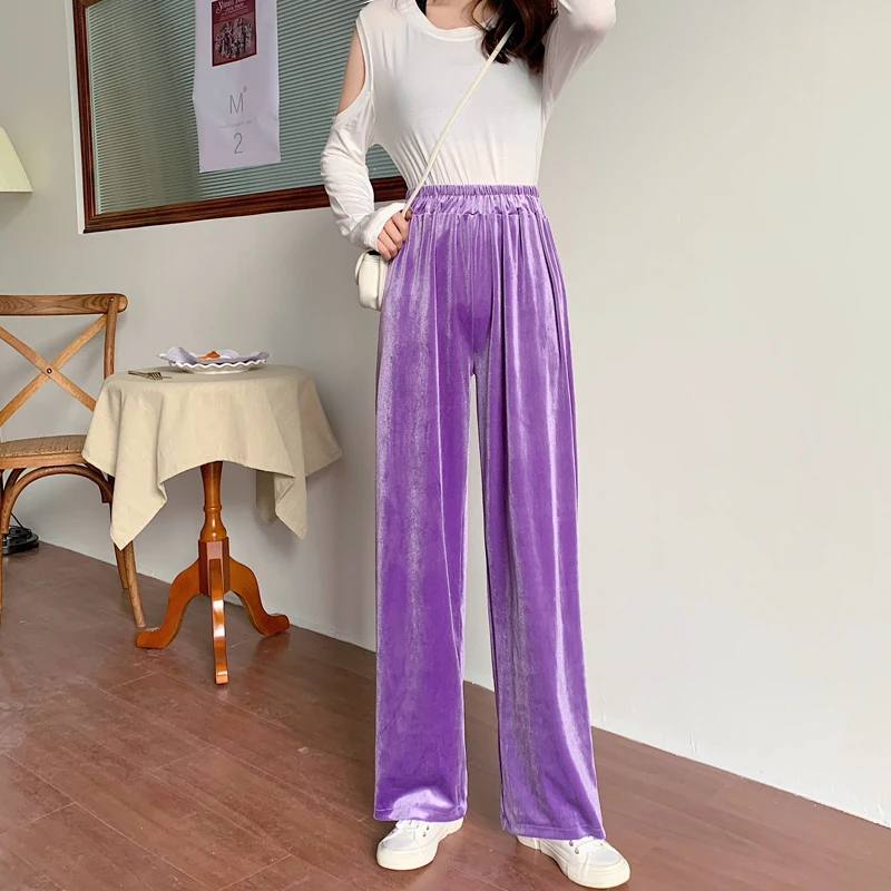 Top Trends: 2023 Autumn Straight Velour Women Pants High Waist Casual Wide Legs Pants Black Purple Loose Female Fashion Student Trousers New Shoppable Styles - Image 3