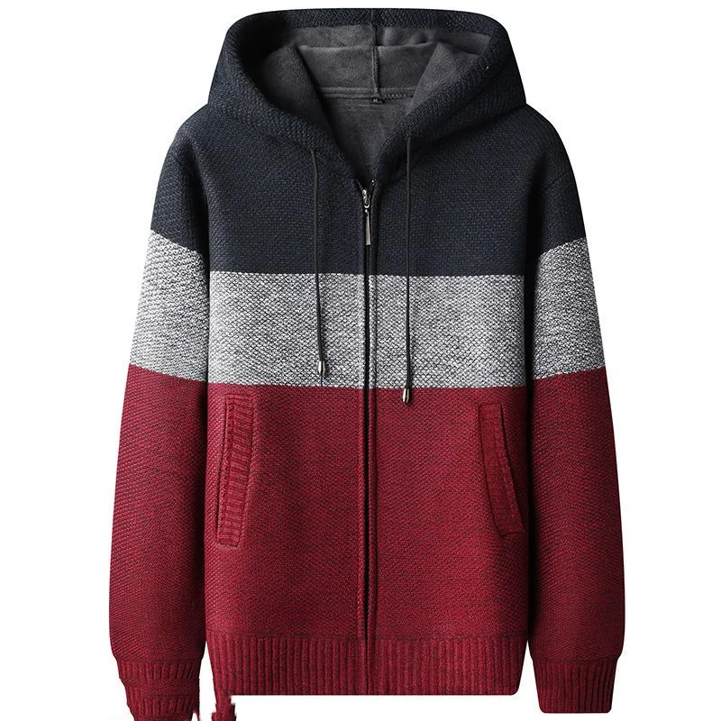 Top Trends: 2023 Autumn Winter New Hooded Fashion Long Sleeve Sweater Man High Street Contrast Color Zipper Cardigan Thicken Warm Tops Shoppable Styles - Image 2