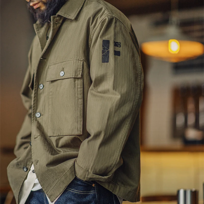 Top Trends: Maden Vintage Shirt Jackets For Men Loose Herringbone Cotton Army Letters Graffiti Jacket Amekaji Tactical Outerwear Shoppable Styles