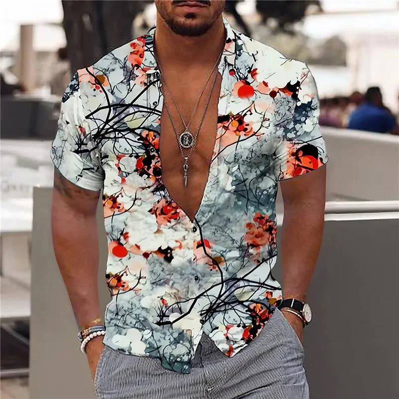 Top Trends: Men's Flower Pattern Hawaiian Floral Shirt Elegant Society Social Casual Vacation Slim Fit Fashion Tight Y2k Harajuku Clothing Shoppable Styles