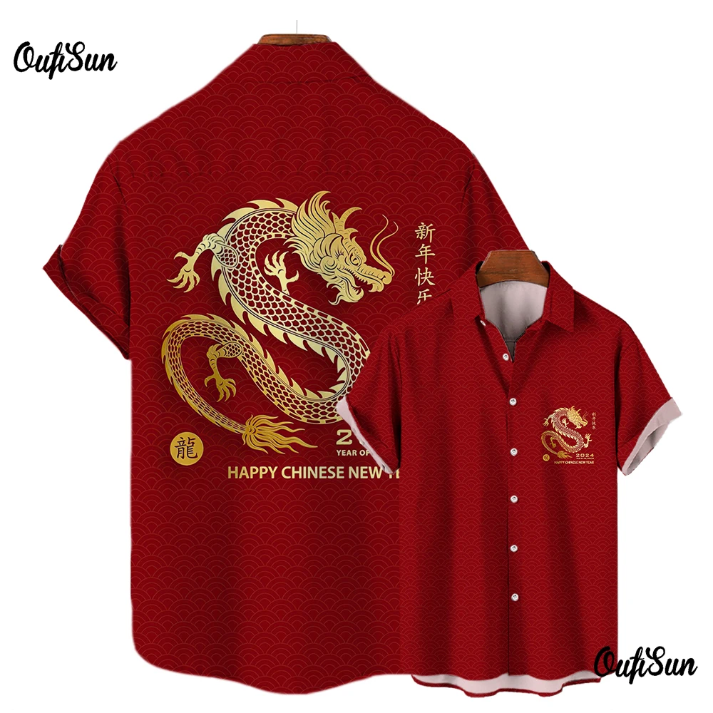 Top Trends: New Year Men's Shirt Dragon Year Short Sleeved Shirts Dragon Graphic 3D Printed Tee Oversized Loose Men Clothing Top 2024 Summer Shoppable Styles